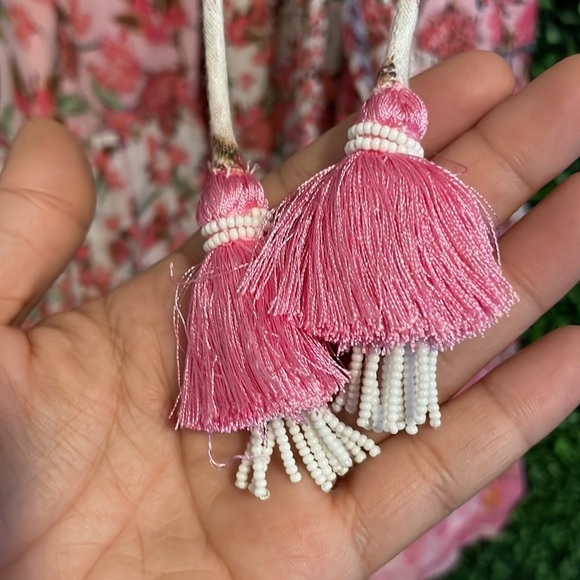 NWT HEMANT & NANDITA Midi Tiered Floral Dress with Braided Belt - Picture 8 of 11